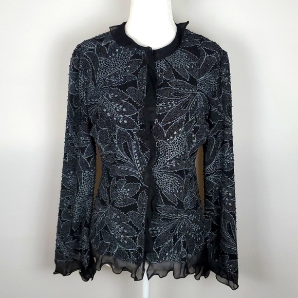 LAURENCE Kazar Vintage 100% Silk Beaded Lined Top Size Medium - Picture 1 of 10